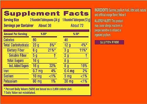Orange Flavored Psyllium Fiber Supplement Powder, 72 Servings (Pack of 2) D697
