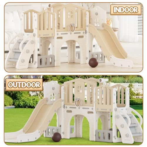 Gray 8 in 1 Toddler Slide Set with Basketball Hoop C719