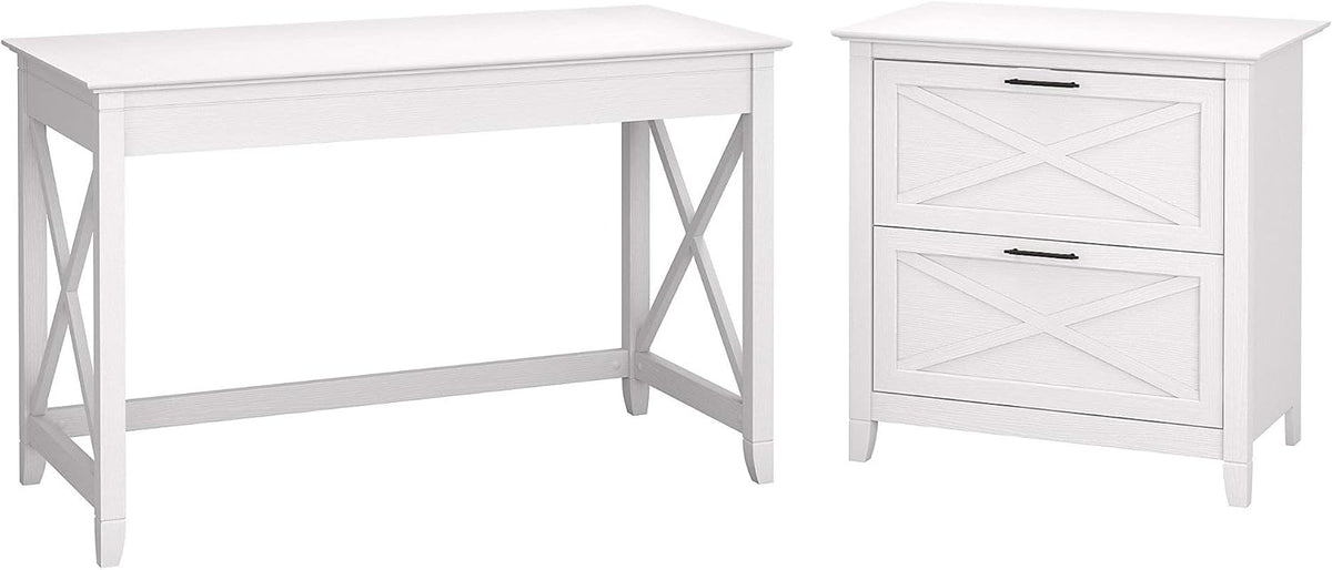 54W Computer Desk with Storage and 2 Drawer File Cabinet H605