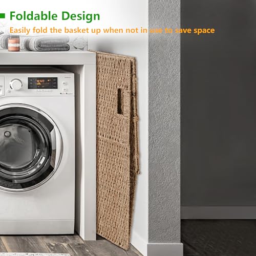 90L Foldable Natural Seagrass Laundry Hamper with Lid W98098