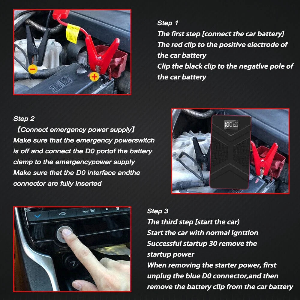 20000mAh Portable Car Battery Jump Starter with LED Light Black Q279141
