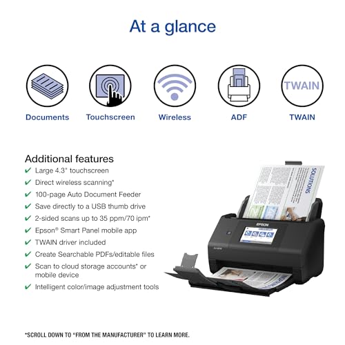 Wireless Color Duplex Desktop Document Scanner with 100-sheet Auto Document Feeder and 4.3" Touchscreen S35287