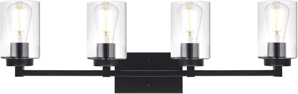 4 Light Matte Black Bathroom Light Fixtures 31.1 Inches Vanity Lighting with Glass Shade G61523