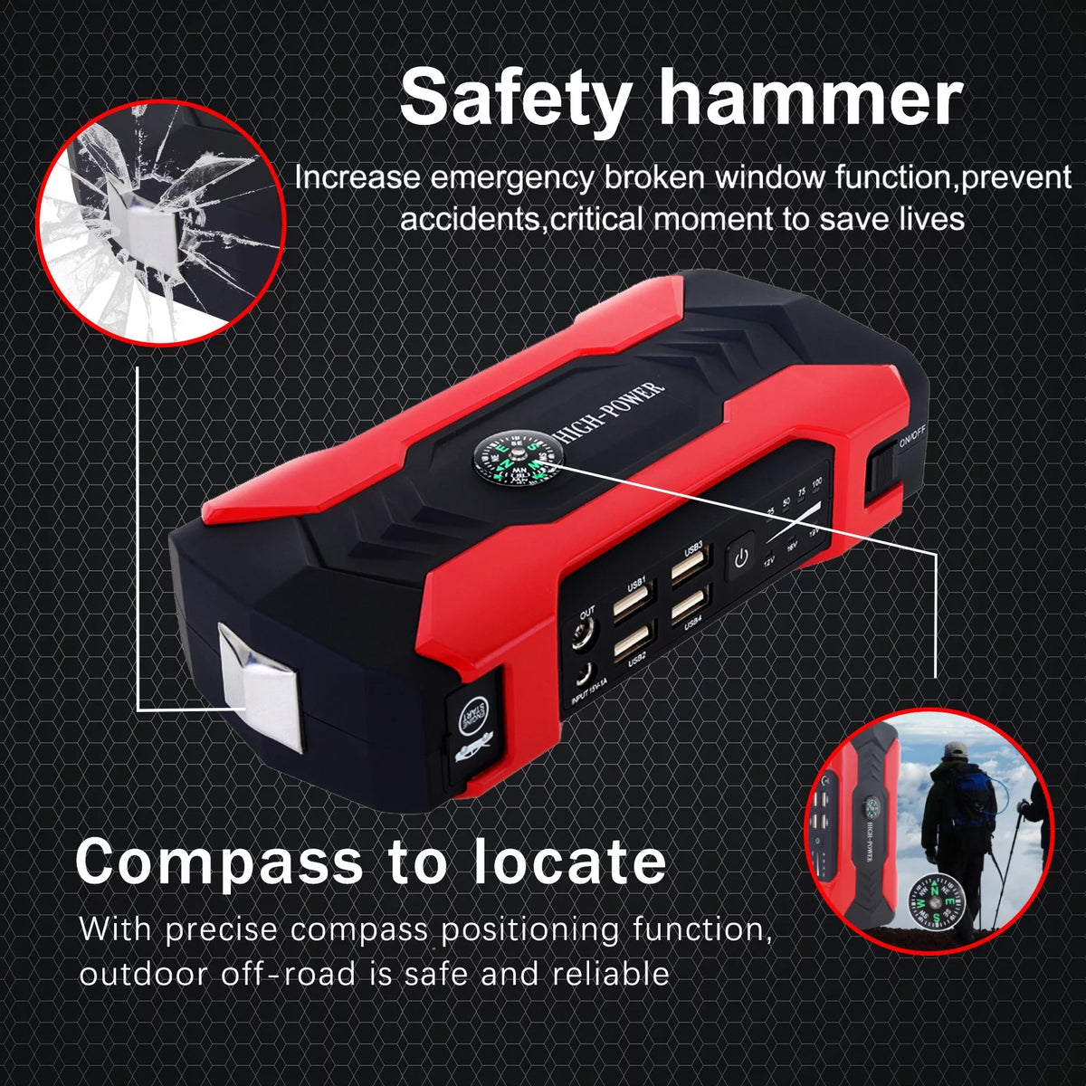 99800mAh Battery Jump Starter with 4 USB Ports and LED Flashlight Z625333
