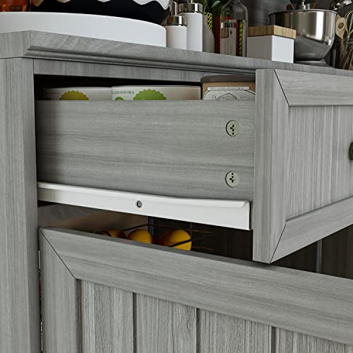 Large Wooden Grey Kitchen Hutch Cabinet with Glass Doors P7885