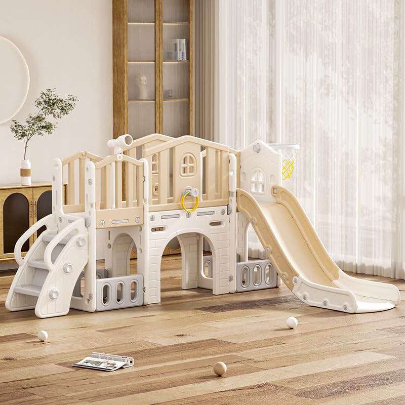 Gray 8 in 1 Toddler Slide Set with Basketball Hoop C719