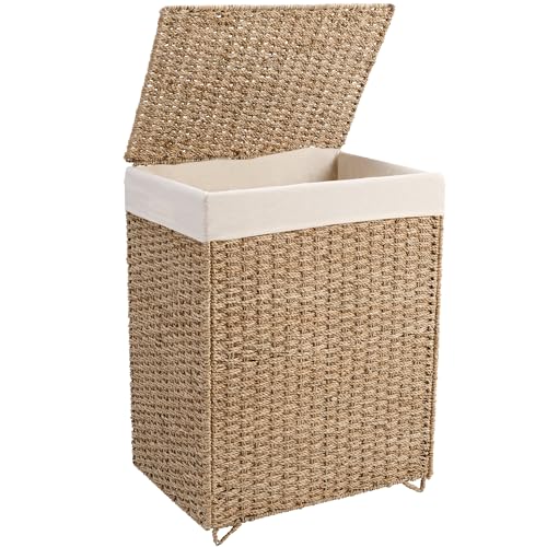 90L Foldable Natural Seagrass Laundry Hamper with Lid W98098