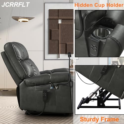 Oversized Leather Power Lift Recliner Chair with Cup Holder O54411