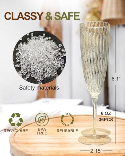 36 PCS Clear Plastic Champagne Flutes N816