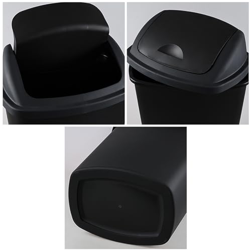 13 Gallon Black Plastic Trash Can with Swing Lid, Set of 4 K5757
