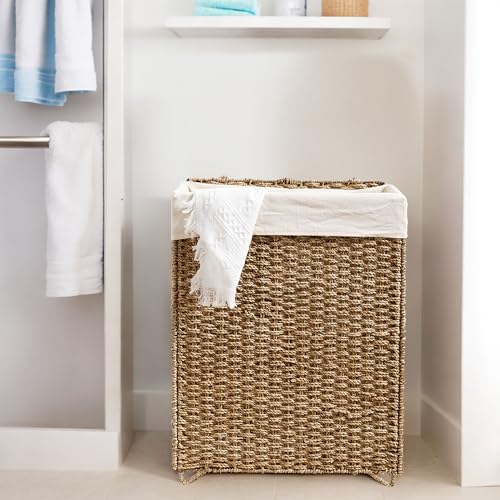 90L Foldable Natural Seagrass Laundry Hamper with Lid W98098