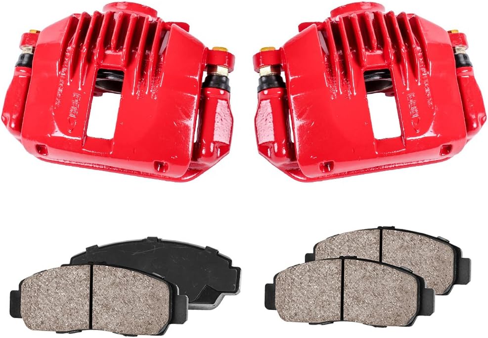 Red Coated Caliper Pair + Ceramic Brake Pads + Hardware Kit B90475