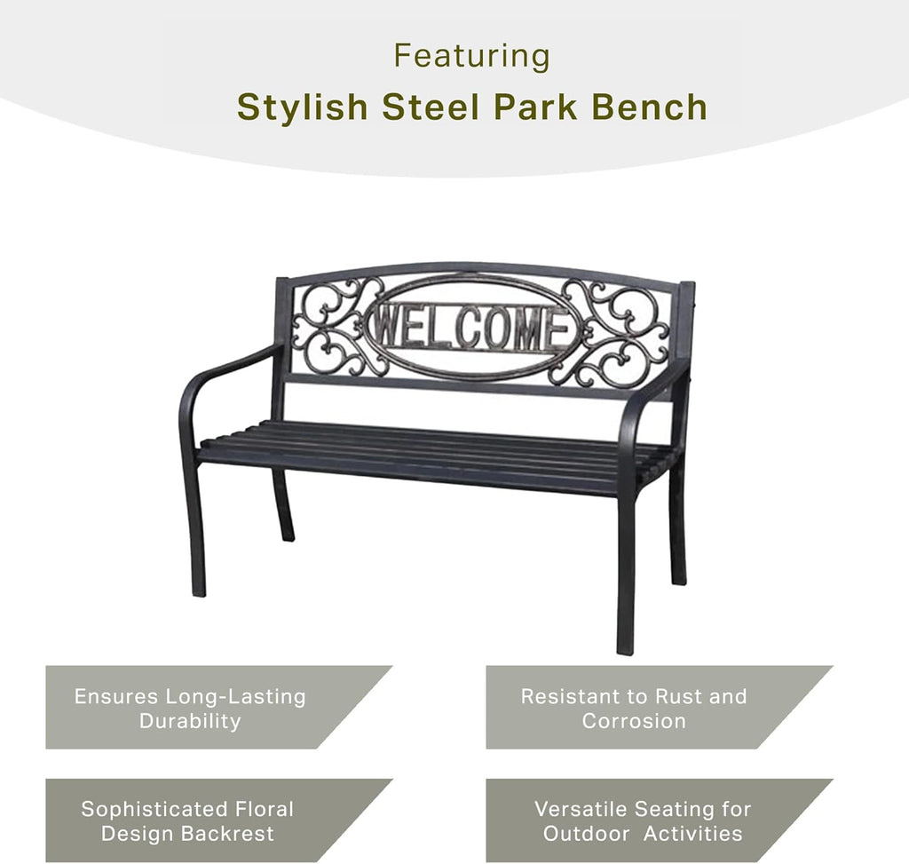 Black Powder Coated Steel Park Bench J984