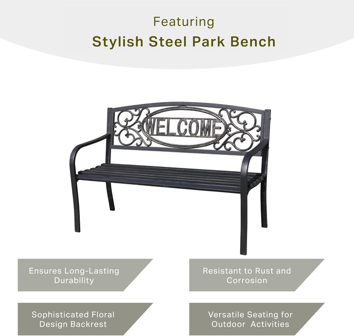 Black Powder Coated Steel Park Bench J984