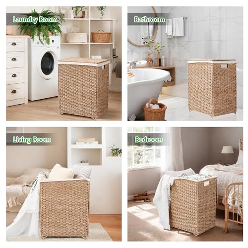 90L Foldable Natural Seagrass Laundry Hamper with Lid W98098