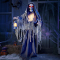 67" Halloween Animatronics Grim Reaper Animated Decoration with Light-Up Eyes W74699