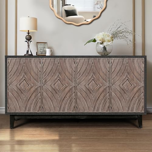 Antique Black Sideboard Buffet Cabinet with Solid Wood Legs E501