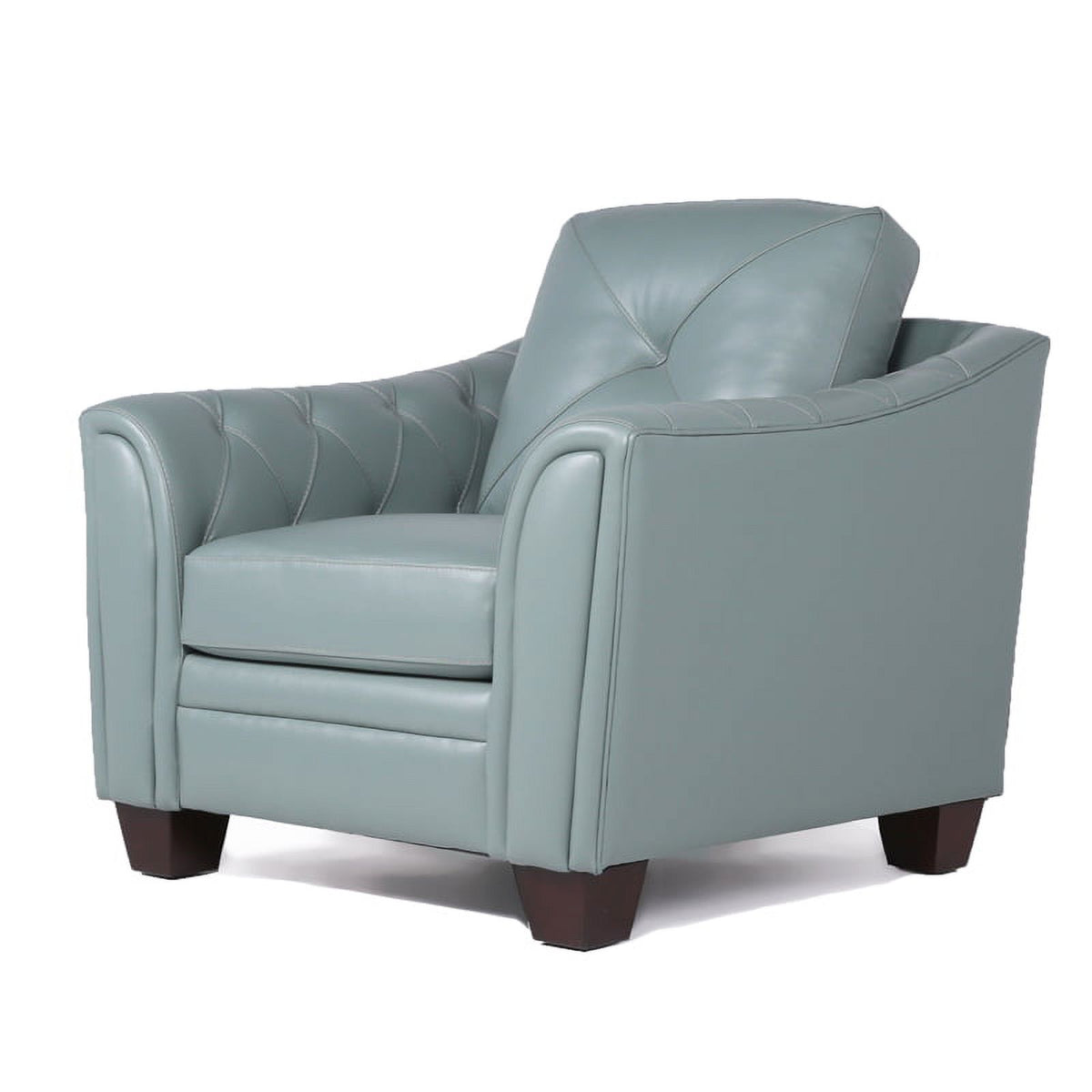 2 Piece Tufted Leather Accent Chair Set In Spa Blue W5531