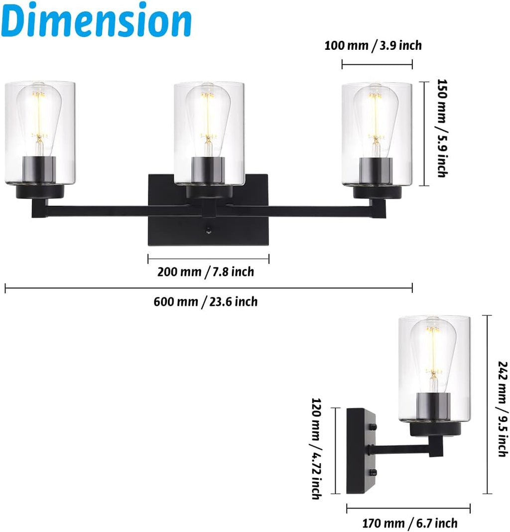 4 Light Matte Black Bathroom Light Fixtures 31.1 Inches Vanity Lighting with Glass Shade G61523