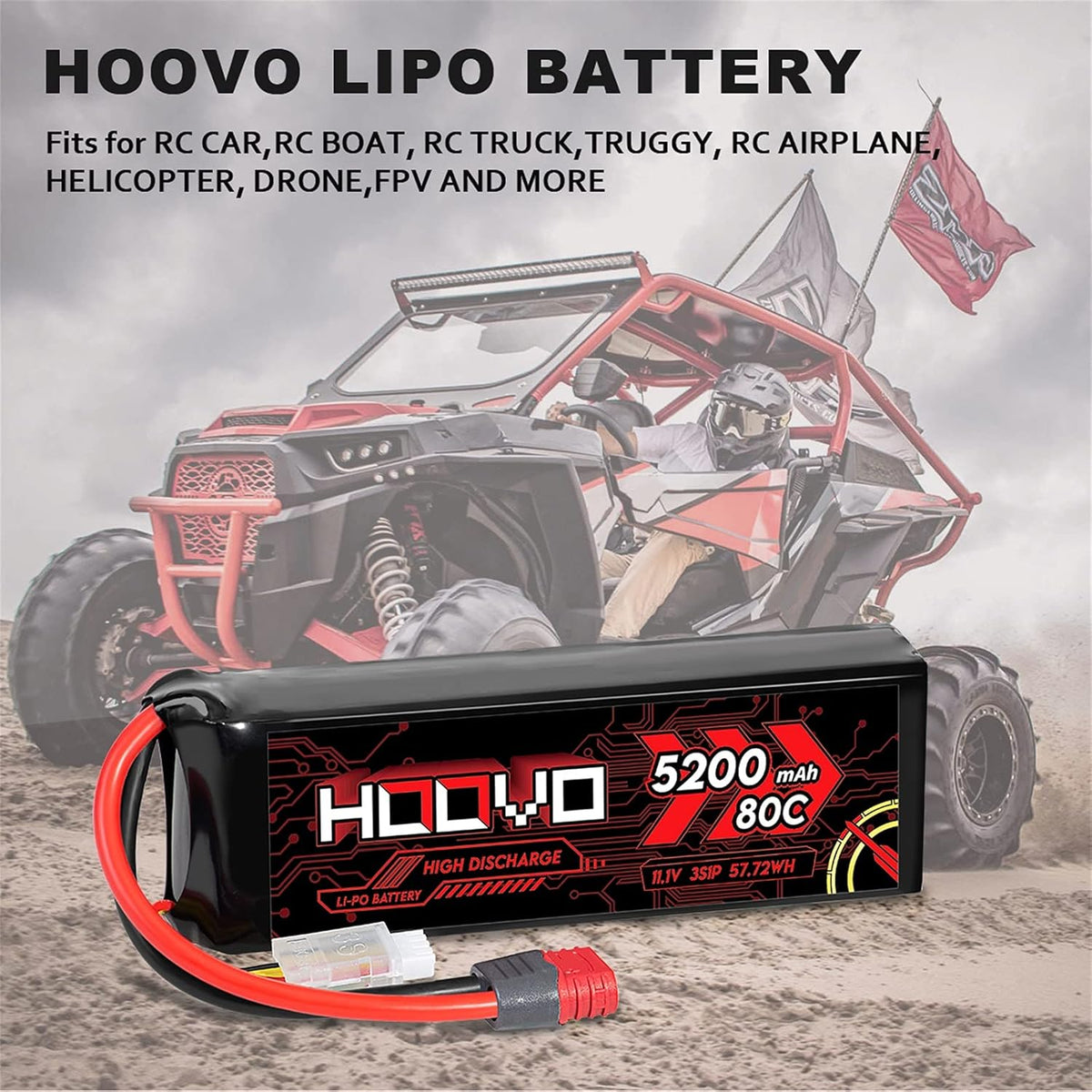 3S 11.1V 80C 5200mAh LiPo Battery with Deans T Plug 2 Packs X4995