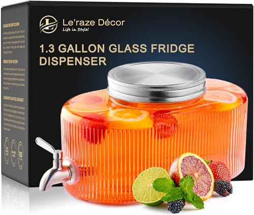 Glass Drink Dispenser, 5L 1.32 Gallon Stainless Steel Spigot T9850