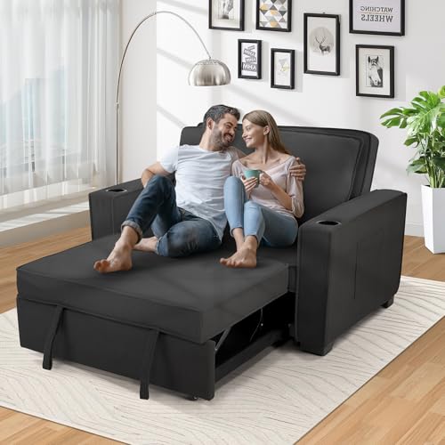 Black Corduroy Convertible Sofa Bed Y697178