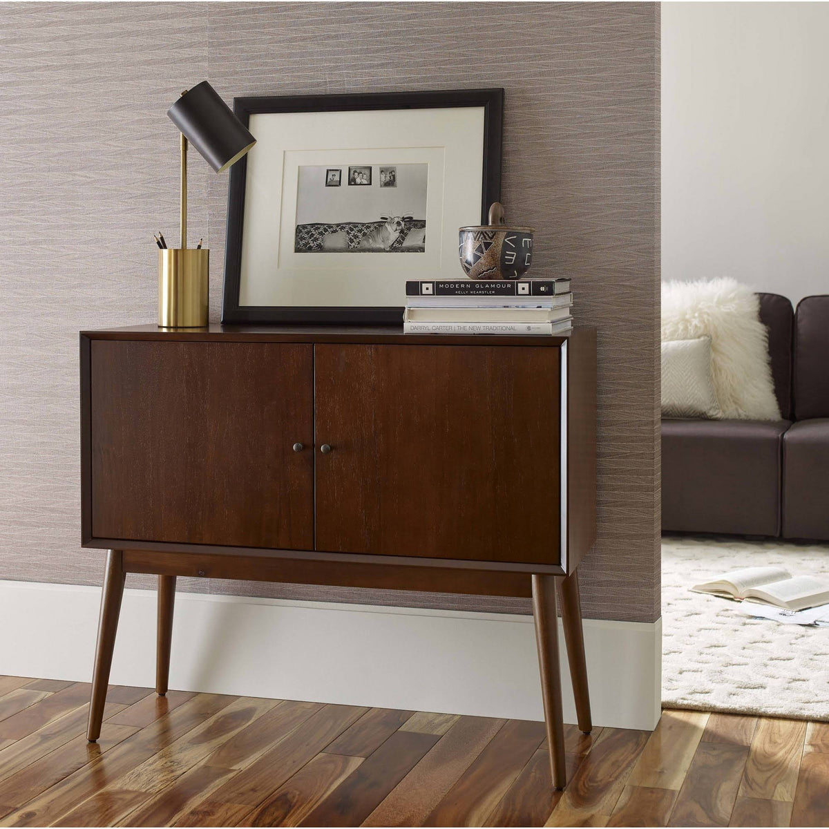 2 Door Storage Cabinet, Classic Walnut, Brown E8863