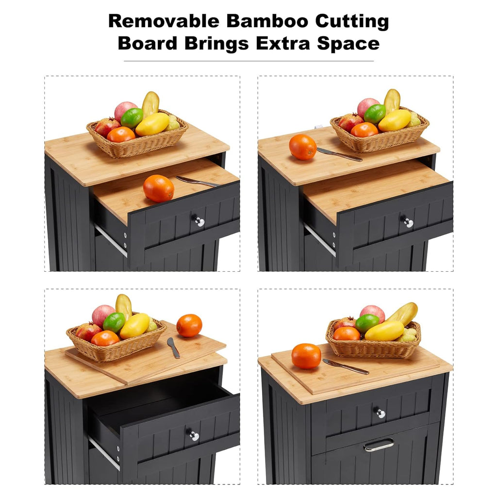 Black 10 Gallon Wood Trash Can Cabinet with Drawer & Cutting Board B147887