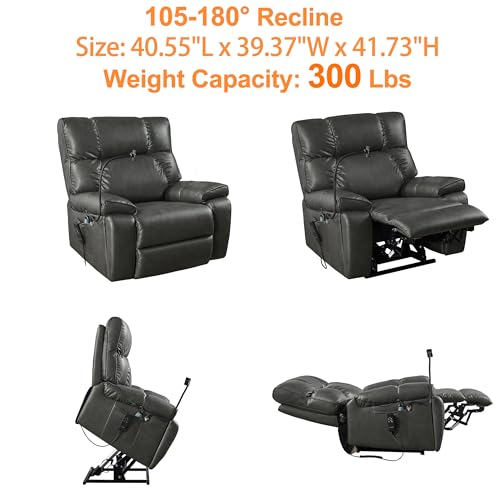 Oversized Leather Power Lift Recliner Chair with Cup Holder O54411