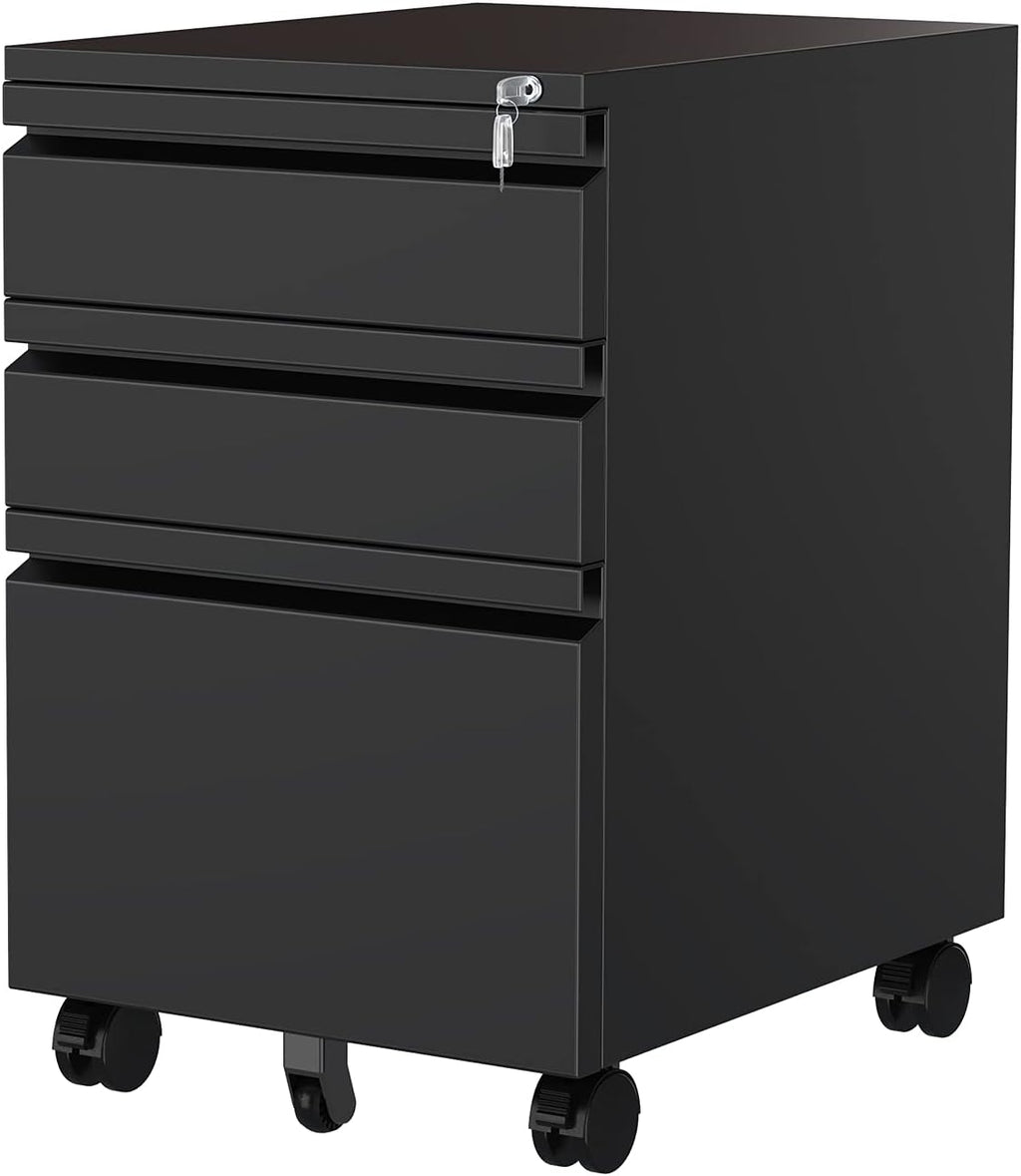 Black 3 Drawer Filing Cabinet with Lock A827135