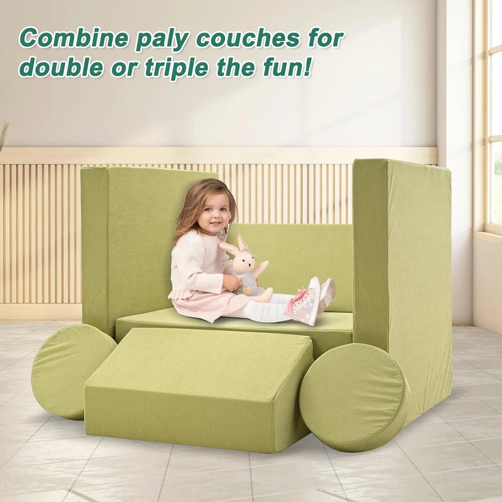 Green 10PCS Kids Foam Play Couch Set I206619