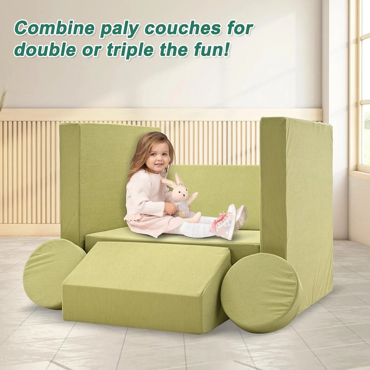 Green 10PCS Kids Foam Play Couch Set I206619