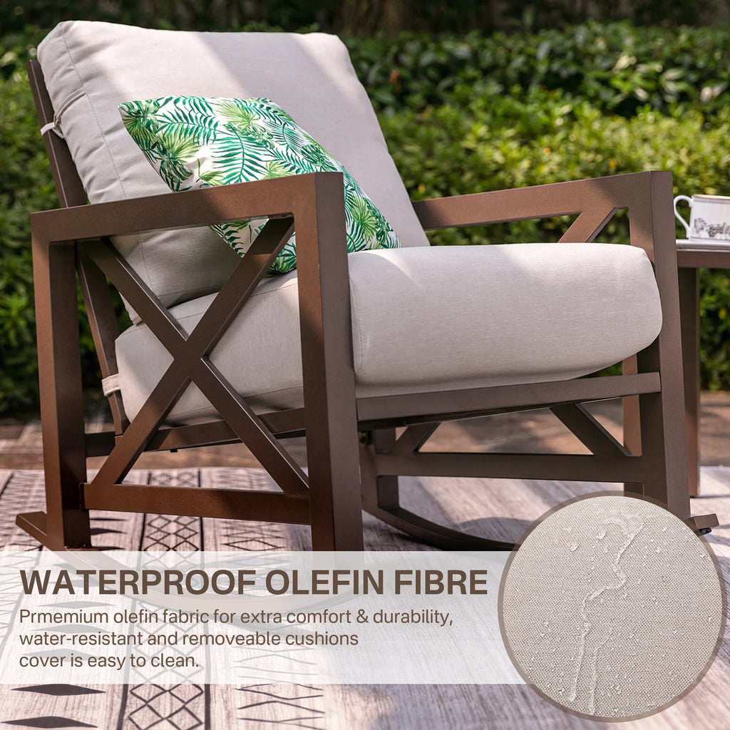 3 Piece Outdoor Rocking Bistro Set with 2 Rockers and 1 Metal Coffee Table Z5742