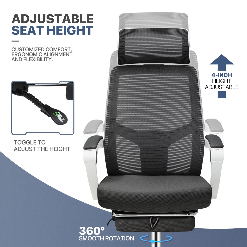 Black Ergonomic High Back Mesh Office Chair with Headrest & Footrest G763271