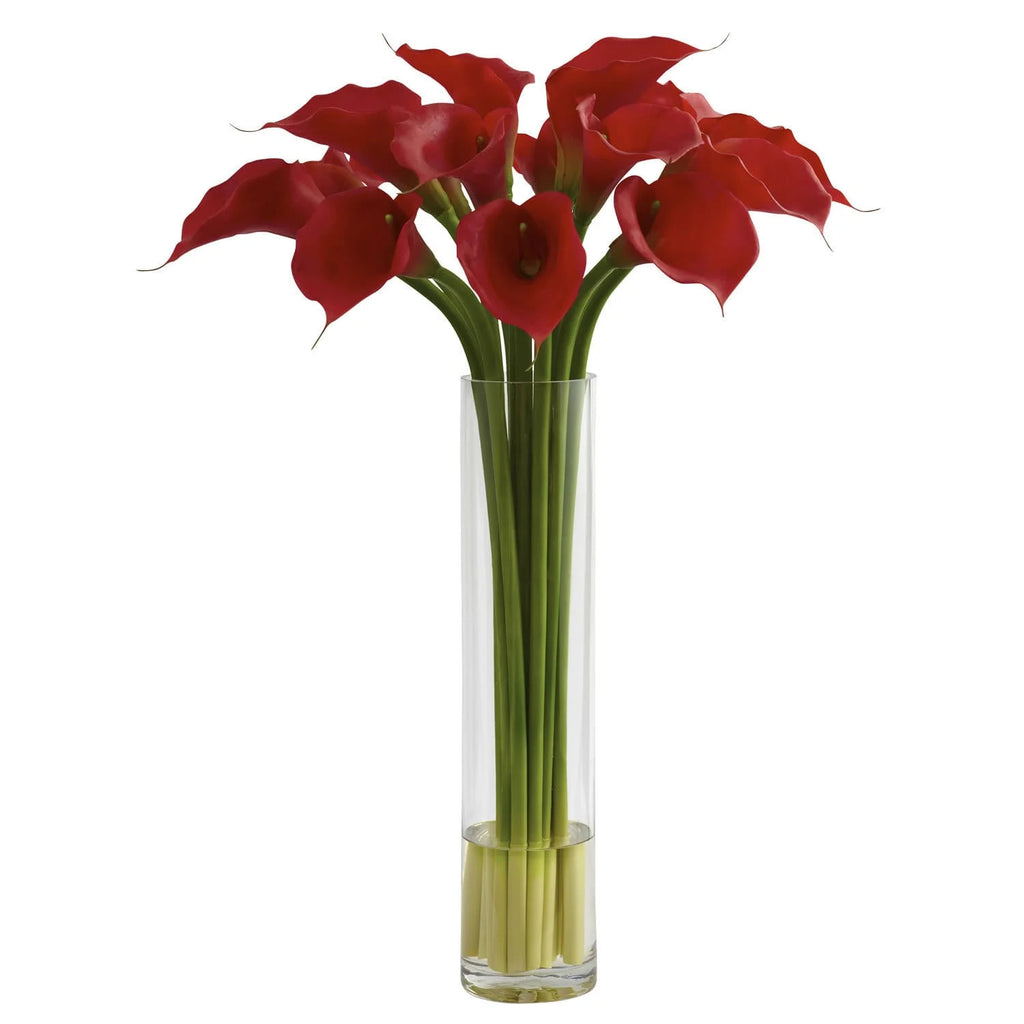 Red Calla Lily with Large Cylinder Vase V7388