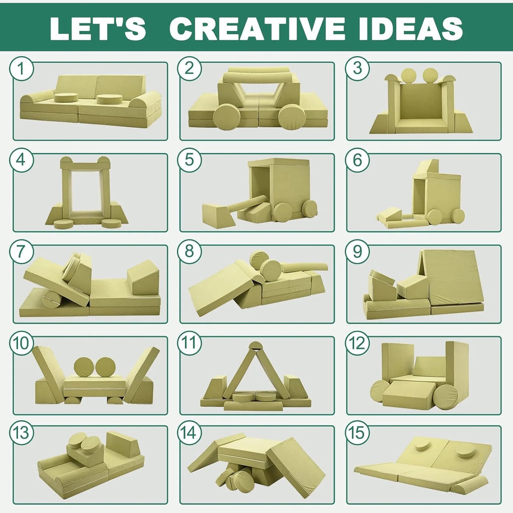 Green 10PCS Kids Foam Play Couch Set I206619