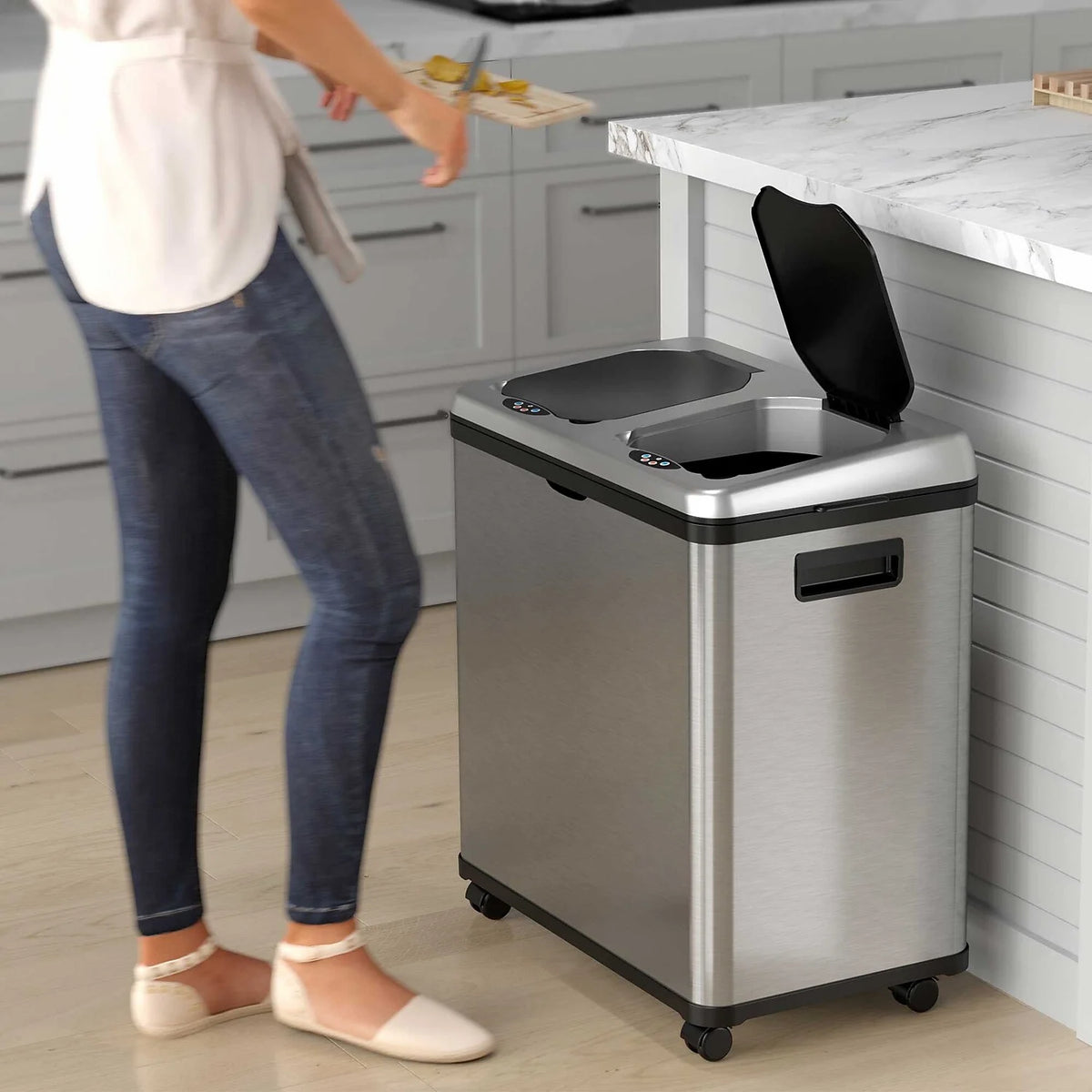 Dual Compartment Stainless Steel Sensor Trash Can 16 Gallon S196567