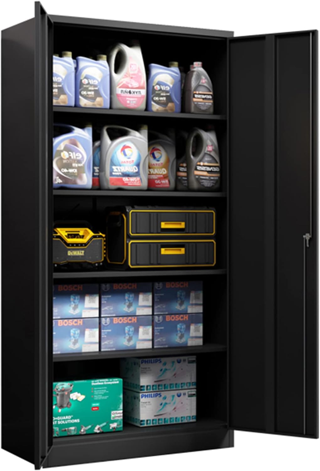 Black Metal Storage Cabinet with 4 Adjustable Shelves and Lockable Doors D73455