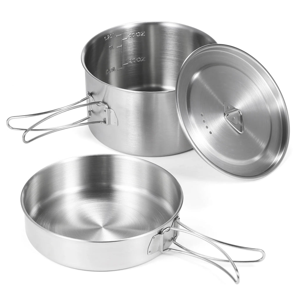 Stainless Steel Camping Cookware Set with Foldable Handles T4850