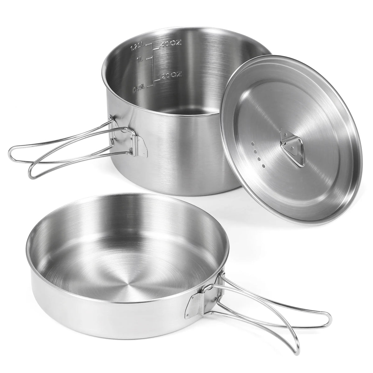 Stainless Steel Camping Cookware Set with Foldable Handles T4850
