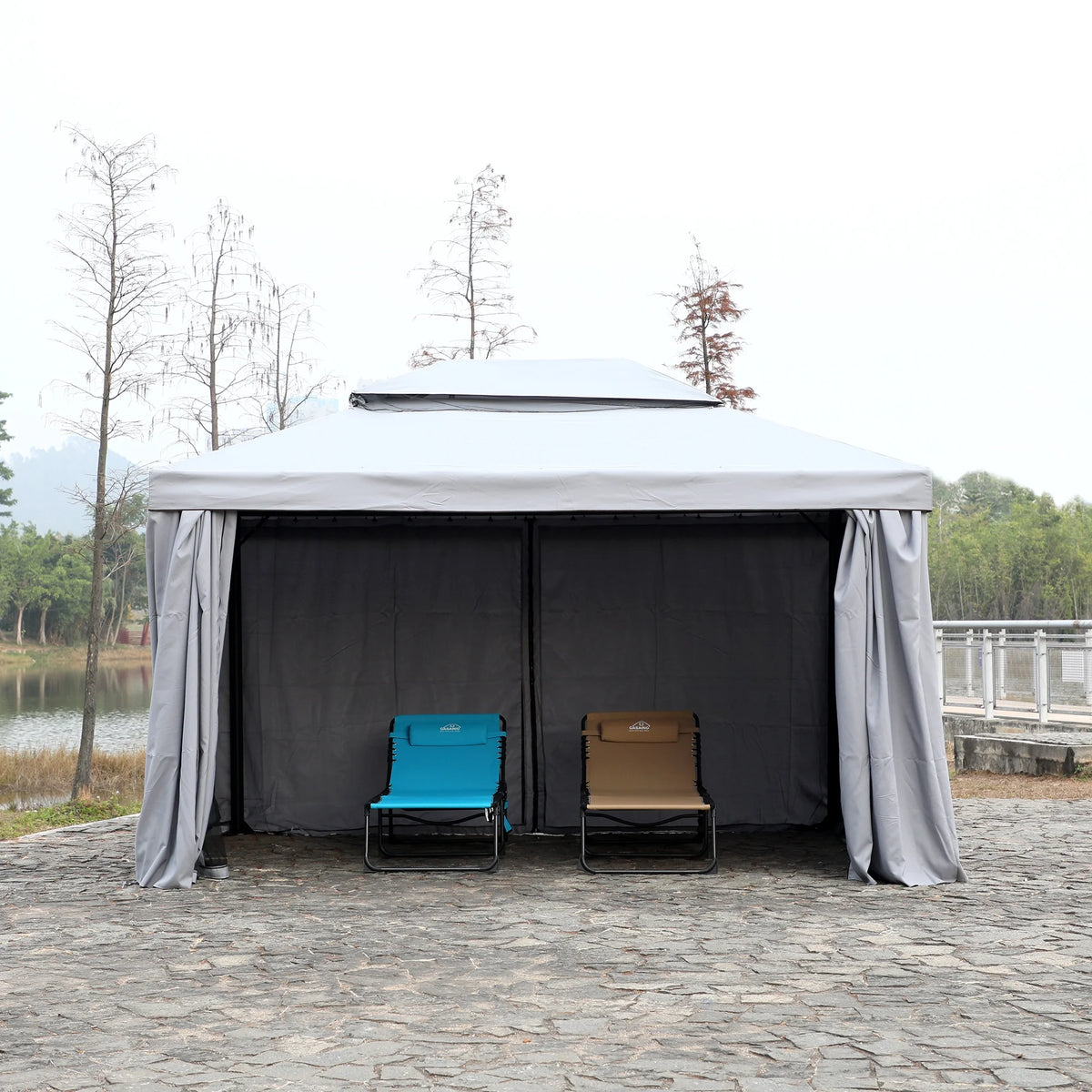 10'x13' Outdoor Double Vent Canopy Gazebo with Nettings and Curtains W369