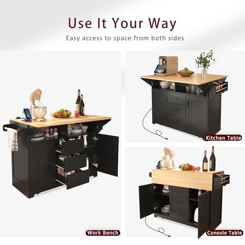 55.7" Kitchen Cart Island on Wheels with 2 Drop Leaf Z3806