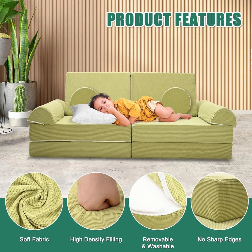 Green 10PCS Kids Foam Play Couch Set I206619