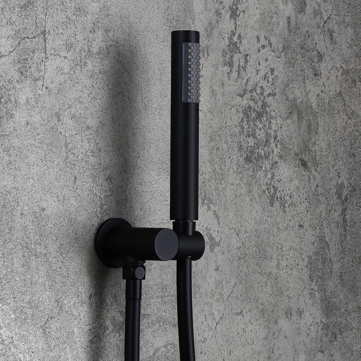 Matte Black 12" Ceiling Mounted Round Rainfall Shower with Hand Shower Wall Mount Combo Set with Rough-in Valve and Trims, Solid Brass T4348