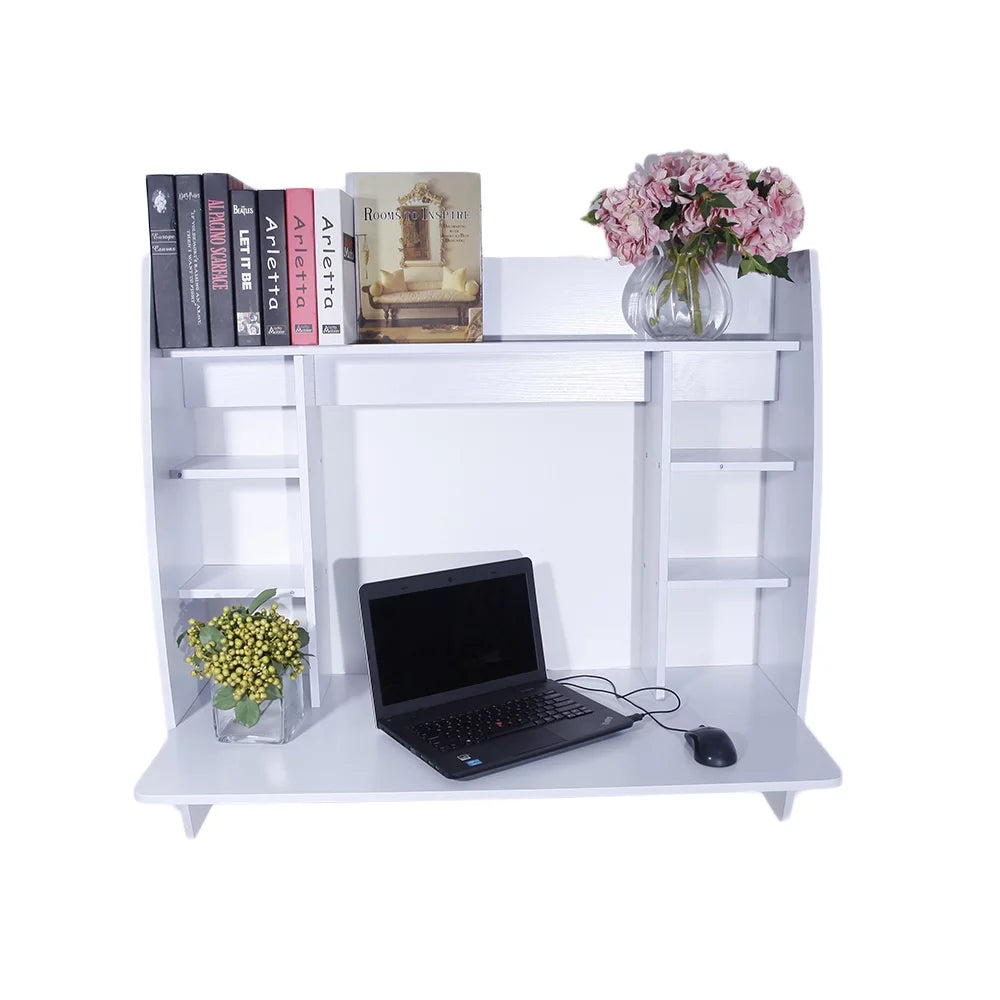 White Wall Mounted Computer Desk with Storage Shelf A37609