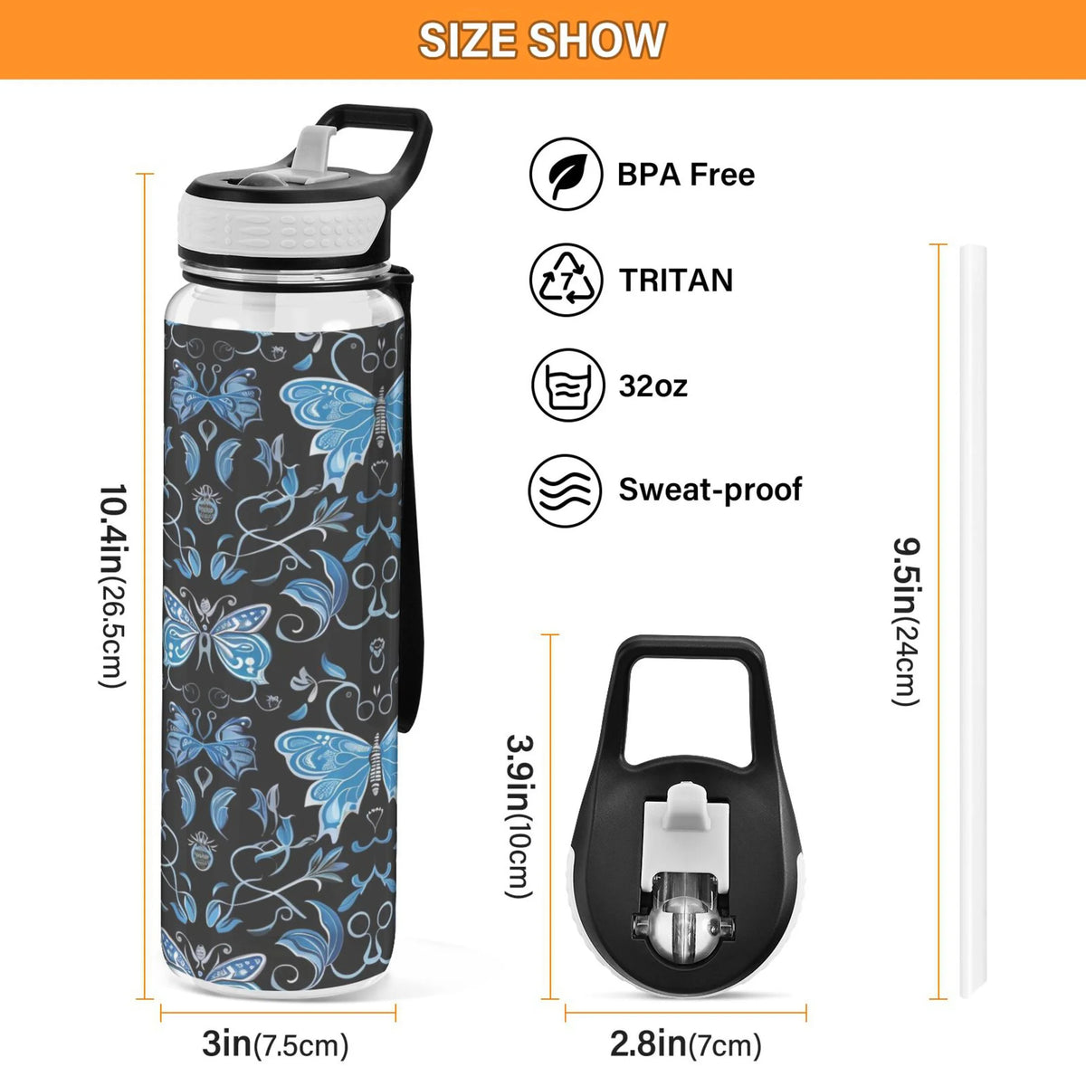 Blue 32oz Triton Sports Water Bottle with Straw C252