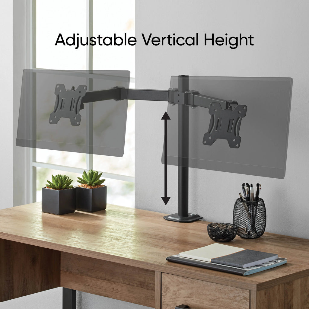 Full Motion Dual Monitor Desk Mount, Fits 2 Screens up to 27 Inches, VESA E20202
