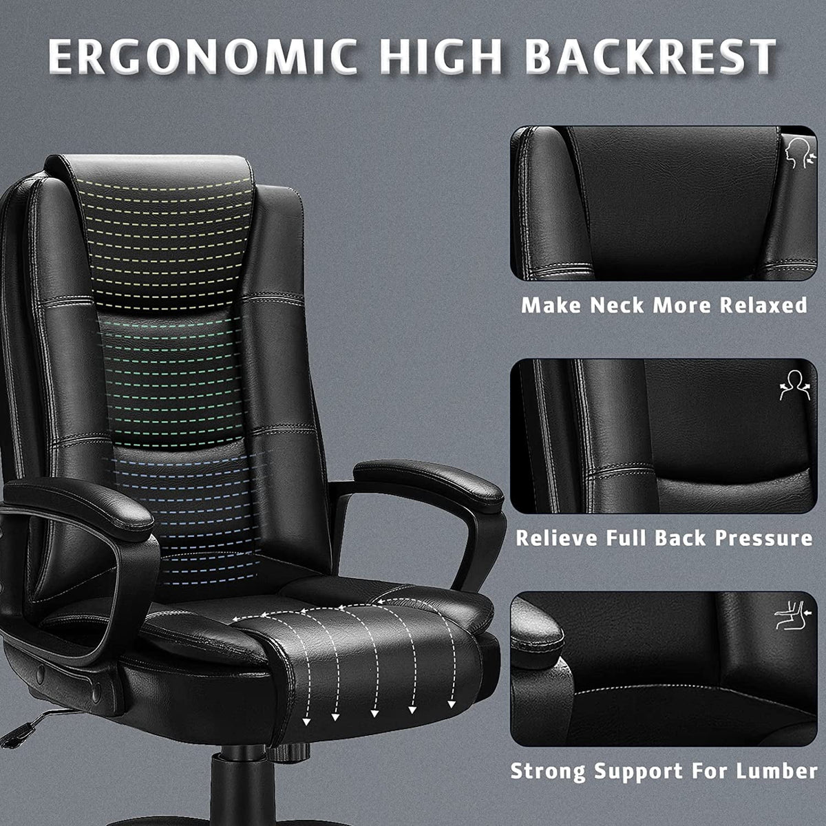 Big and Tall White High Back Ergonomic PU Leather Office Chair U664752