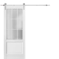36 in. x 84 in. Glass Panel White Solid MDF Barn Door with 6.6 ft. Rail Kit B303
