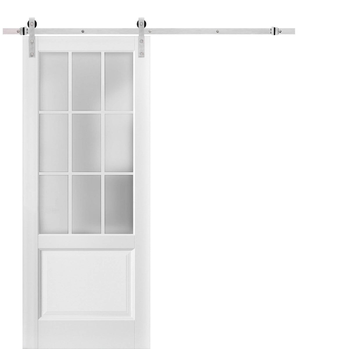 36 in. x 84 in. Glass Panel White Solid MDF Barn Door with 6.6 ft. Rail Kit B303